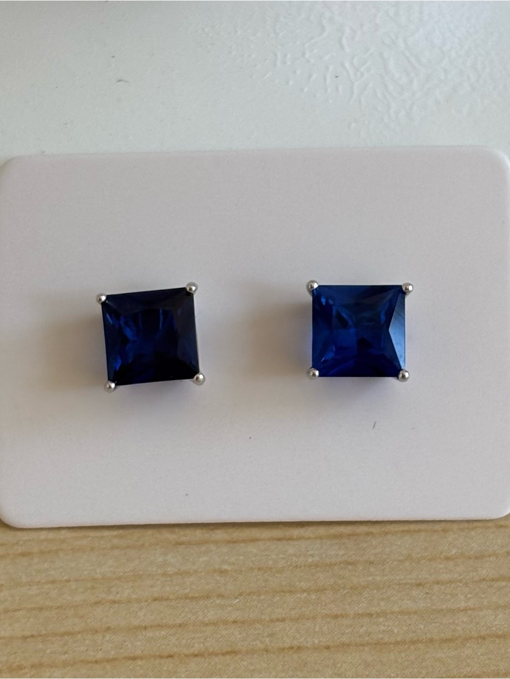 Sapphire Blue CZ Princess Cut Stud Earrings in Sterling Silver